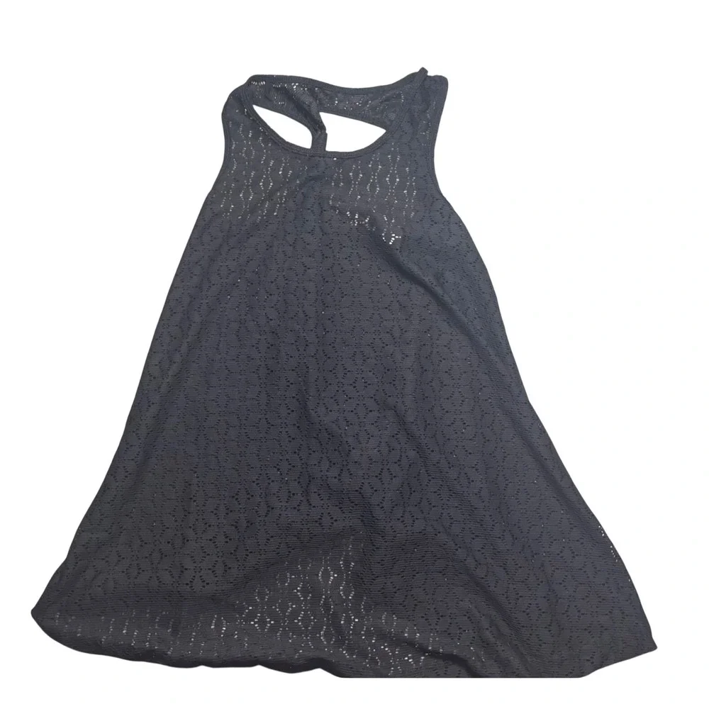 Justice Swim Coverup Black Pointelle Knit Crochet Keyhole Casual Kids Size S 7/8